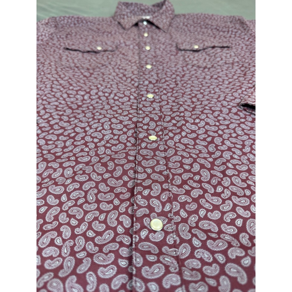 Wrangler Wrancher Mens XXL Burgundy Paisley Western Snap Long Sleeve Shirt - Picture 10 of 16